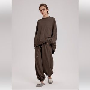 Nap Loungewear Cotton Track Set Balloon Sweatpants Mock Neck Sweatshirt Brown XL